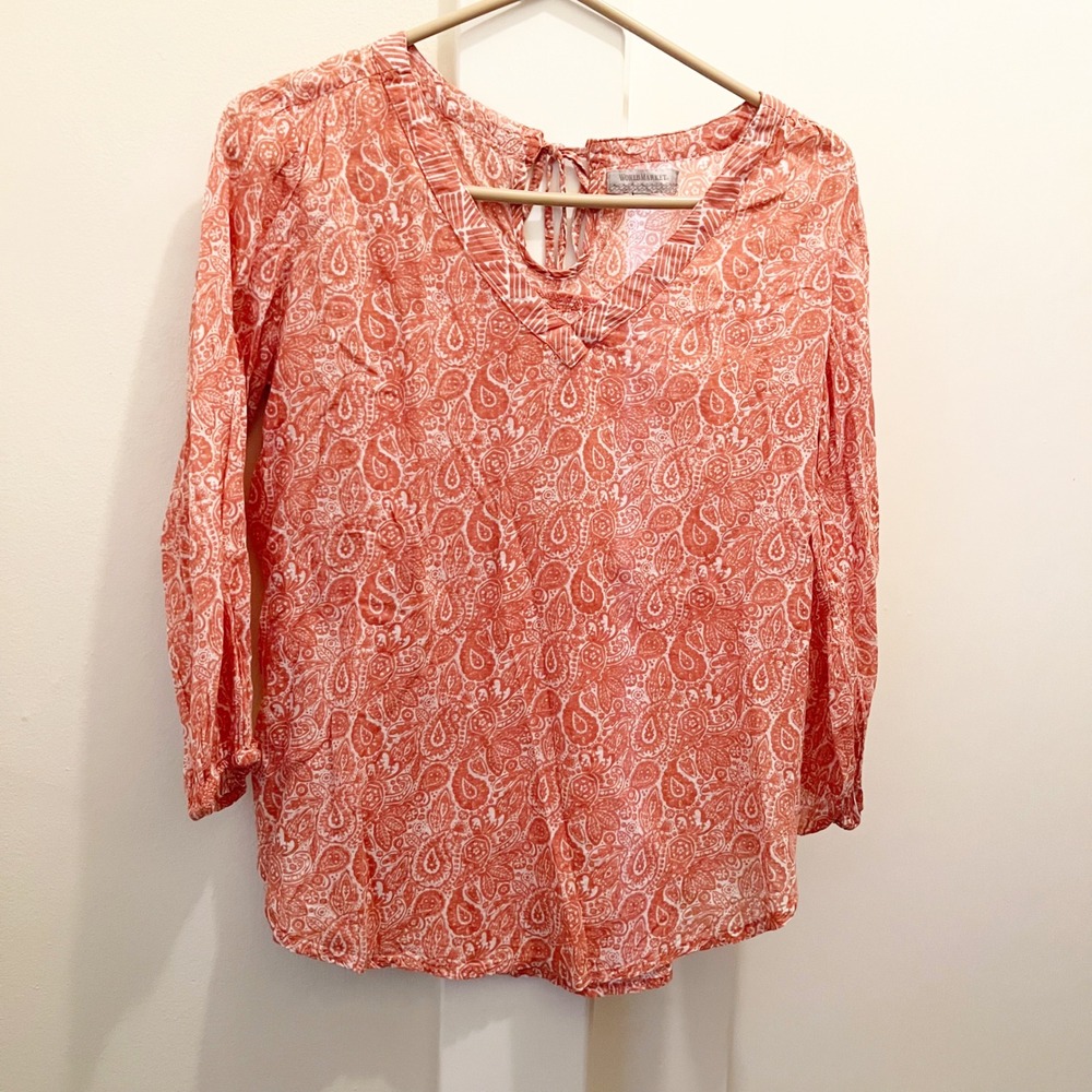 World Market Paisleyโ Top Small Medium Pink White Cotton Lightweight